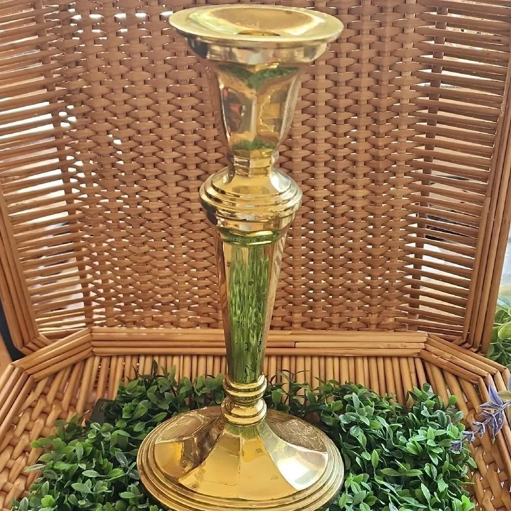 Vtg Stiffel Weighted Shiny Decorative Brass Candle Holder Classic
